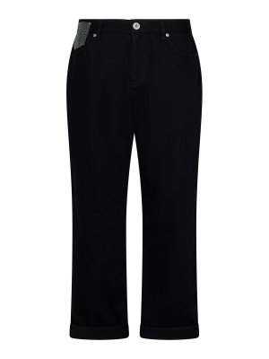 Balmain: bootcut jeans - Rhinestone Pocket Black Denim Jeans