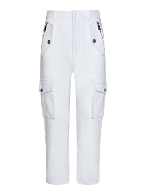 Balmain: casual trousers - White Cargo Pants with Silver Logo Plate