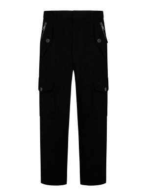 Balmain: casual trousers - Black Cargo Pants with Silver Logo Plate