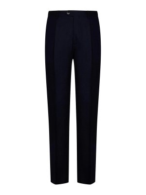 ETRO: casual trousers - Navy Blue Wool Pleat Trousers