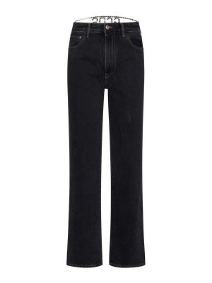 GCDS: bootcut jeans - Black Denim Jeans with Rhinestone Choker
