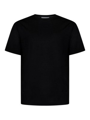 LARDINI: crew necks - Black Wool & Lyocell T-Shirt