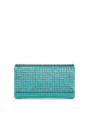 AMINA MUADDI: pochette - Clutch in raso e cristalli color caraibico