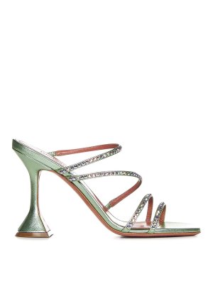 AMINA MUADDI: sandali - Sandali Naima in pelle laminata verde salvia