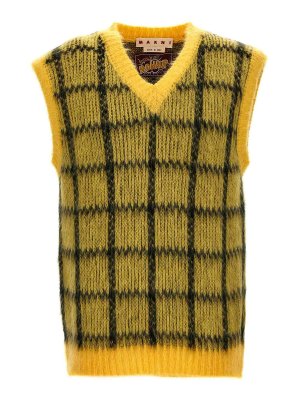 Marni: maglieria gilet - gilet wuzzy sfocato a quadri spazzolati