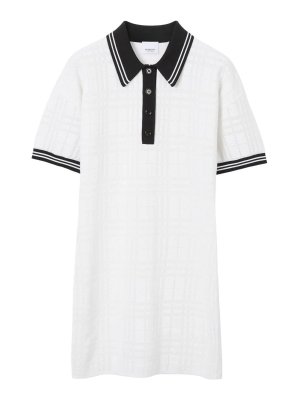 BURBERRY: knee length dresses - check stripe-trim polo dress