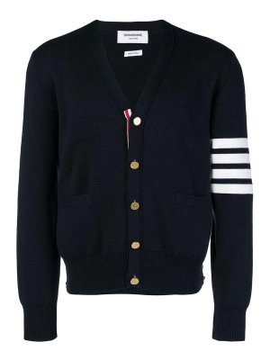 THOM BROWNE: cardigans - milano stitch v neck cardigan in cotton crepe