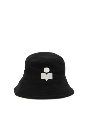 ISABEL MARANT: hats & caps - Black and white cotton haley bucket hat