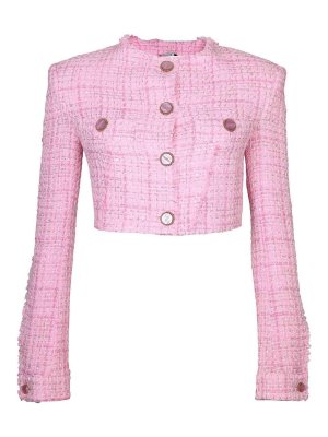 GCDS: casual jackets - pink cropped tweed jacket