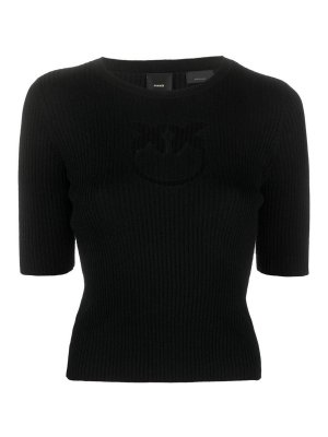 Pinko: crew necks - Intarsia Logo Ribbed-Knit Top