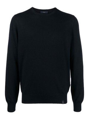 FAY: crew necks - Navy wool logo knit