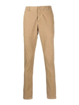 Buy Ruf & Tuf Men Light Brown Flat Front Solid Cotton Casual Trousers online