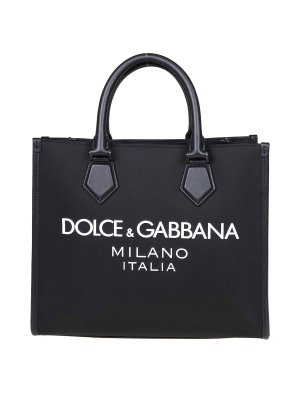 DOLCE & GABBANA: totes bags - shopping bag in nylon con logo gommato