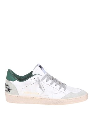 GOLDEN GOOSE: trainers - ballstar sneakers in white and green leather