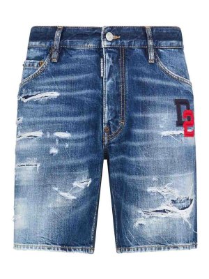 DSQUARED2: pantaloni shorts - Shorts in denim effetto invecchiato
