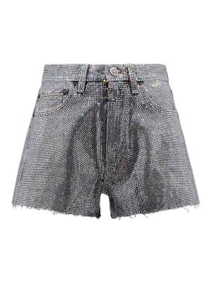 Maison Margiela: Trousers Shorts - Cotton shorts with all-over rhinestones