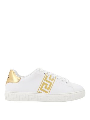 VERSACE: trainers - Leather Sneakers Embroidered La Greca