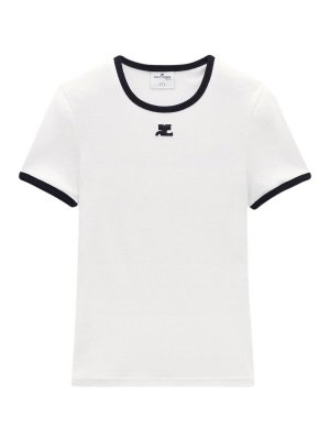Courreges: t-shirts - Ac logo contrast cotton t-shirt