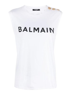 Balmain: Tops & Tank tops - Logo organic cotton sleeveless top