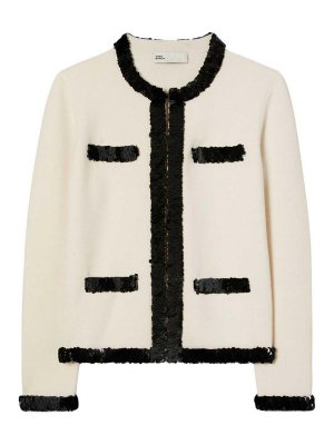 TORY BURCH: casual jackets - Kendra sequined wool jacket