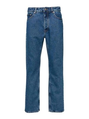 Palm Angels: straight leg jeans - Monogram-embossed straight-leg jeans