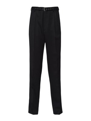 PRADA: casual trousers - Belted wool straight-leg trousers