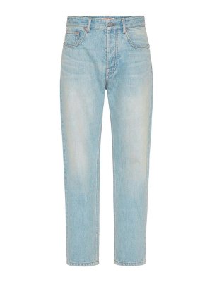 VALENTINO GARAVANI: straight leg jeans - Ice blue faded effect denim pants