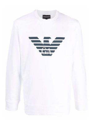 EMPORIO ARMANI: Sweatshirts & Sweaters - White blend logo round neck