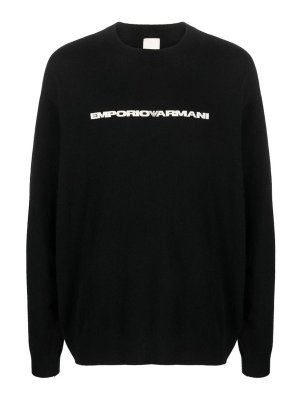 EMPORIO ARMANI: crew necks - Blackwhite logo-print crew-neck jumper