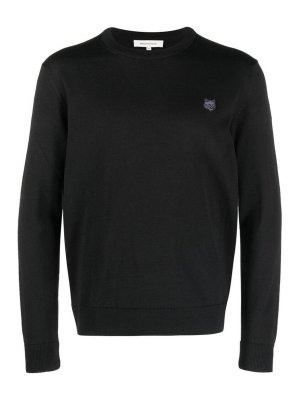 MAISON KITSUNÉ: crew necks - Black logo-appliqu crew-neck sweatshirt