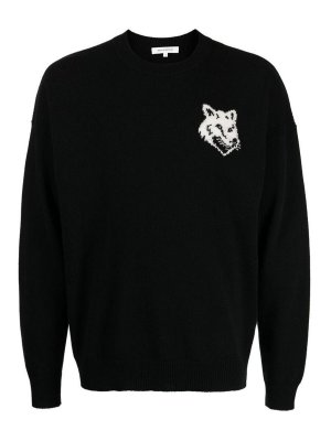 MAISON KITSUNÉ: crew necks - Black intarsia-knit jumper