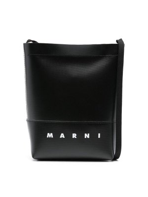 Marni: shoulder bags - Black logo print shoulder bag
