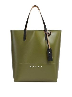 Marni: totes bags - Forest green/multicolour logo tote