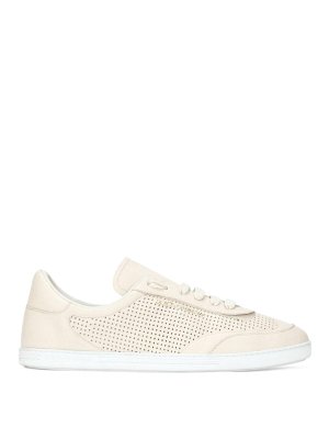 DOLCE & GABBANA: trainers - Cream white perforated logo-print sneakers