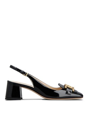 TOD'S: court shoes - Cuoio black logo-engraved pumps
