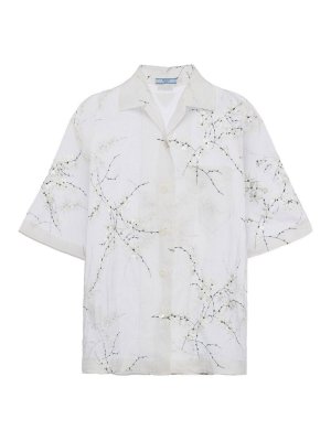 PRADA: shirts - Floral-embroidered sheer shirt