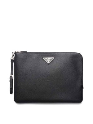 PRADA: clutches - Triangle-logo leather clutch bag