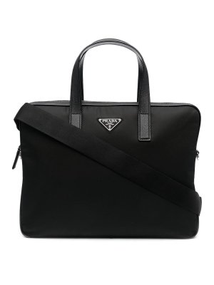 PRADA: laptop bags & briefcases - Leather-trimmed briefcase