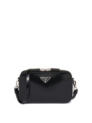 PRADA: cross body bags - Small brique brushed crossbody bag