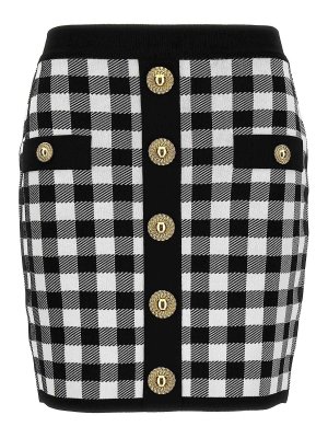Balmain: Knee length skirts & Midi - Logo Button Vichy Skirt
