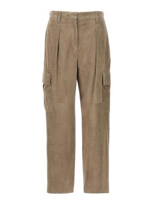 BRUNELLO CUCINELLI: Pantalones de cuero - Shorts - Beis