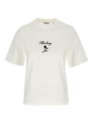 BURBERRY: t-shirt - T-shirt in cotone Logo Flock Crew