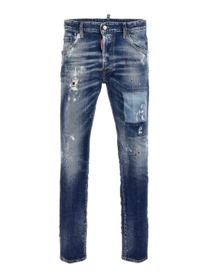 DSQUARED2: straight leg jeans - Skater Stretch Denim Jeans Paint