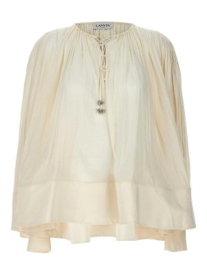 LANVIN: blouses - Wide Blouse V-Neck Drawstring