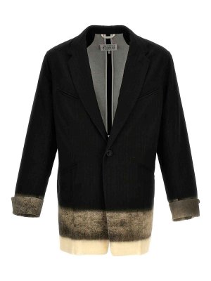 Maison Margiela: blazers - Pinstriped Trompe Loeil Blazer