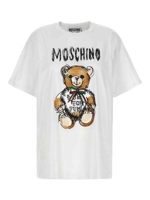 MOSCHINO: t-shirts - Cotton Crew Neck Teddy Bear Print