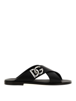DOLCE & GABBANA: sandals - Logo Leather Sandals