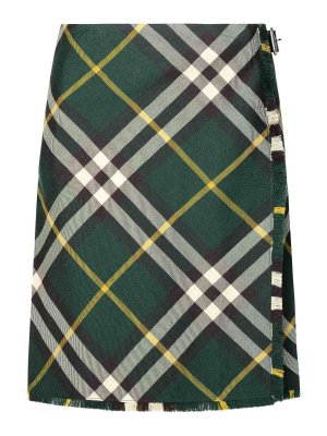 スカート BURBERRY Women Mid Skirts 8093010 C1213 Green Pleated checked midi skirt in green - Burberry | Mytheresa