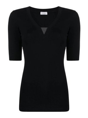 Tシャツ・カットソー Blumarine Blumarine T-shirts and Polos Black Jersey T-shirt With Rhinestones Logo | Blumarine