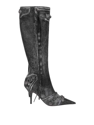 BALENCIAGA: boots - Le Cagole Denim Print Leather Boots